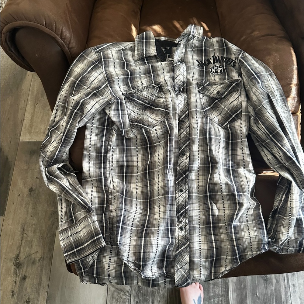 Men's Black and White Plaid Shirt jack daniels